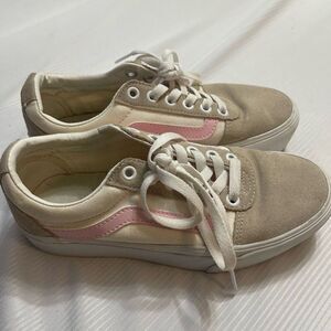 VANS Ward Platform Sneaker Lace Up Color Block Beige Pink Suede Women's Size 6